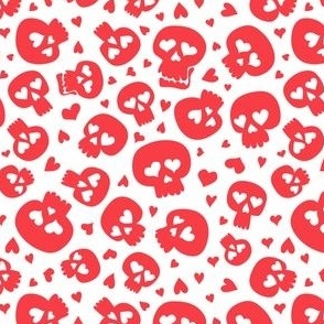 (small scale) skulls and hearts - Valentine's Day skulls - red - LAD22