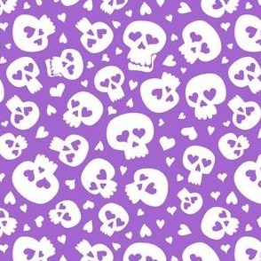 (small scale) skulls and hearts - Valentine's Day / Halloween skulls - purple - LAD22 