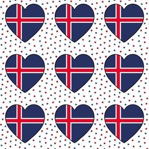 Iceland flag hearts and small hearts on white