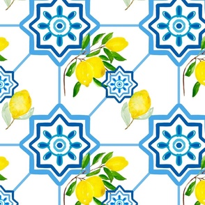 Mosaic,blue,Mediterranean tiles,lemons 