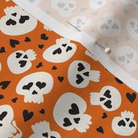 (small scale) skulls and hearts - Halloween skulls - vintage orange - LAD22