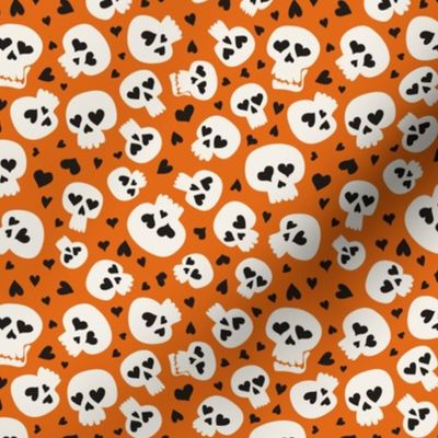 (small scale) skulls and hearts - Halloween skulls - vintage orange - LAD22