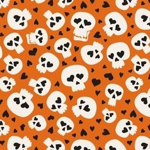 (small scale) skulls and hearts - Halloween skulls - vintage orange - LAD22