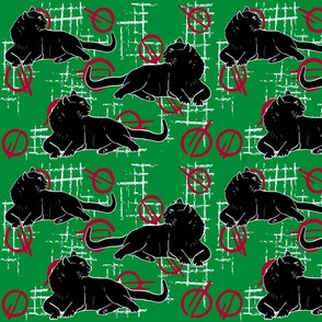 Black Cats on green, with checks and split circles