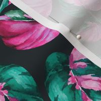 Watercolor philodendron pink princess tropical leaves on black