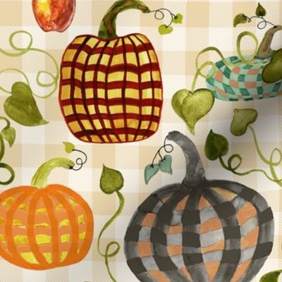 Autumn Pumpkin Plaids On Cheerful Checks