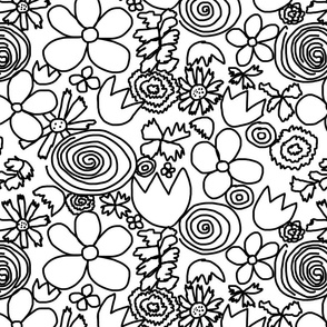 Black and White Floral Cluttered
