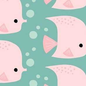 Pink Tropical Fish on Blue Large Scale