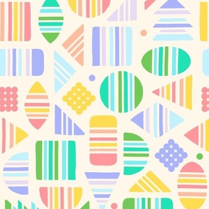 Kidult Cheerful Abstract Striped Geometrics Blocks on Cream by Angel Gerardo