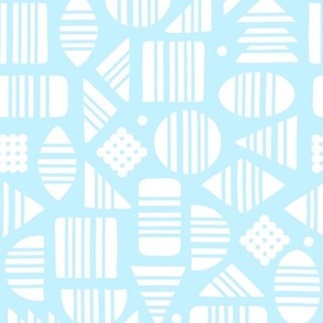 Kidult White Abstract Striped Geometrics Blocks on Baby Blue by Angel Gerardo