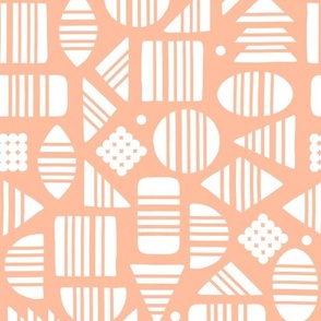 Kidult White Abstract Striped Geometrics Blocks on Apricot Orange by Angel Gerardo