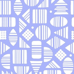Kidult White Abstract Striped Geometrics Blocks on Periwinkle Purple by Angel Gerardo