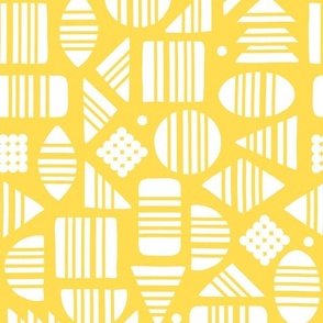 Kidult White Abstract Striped Geometrics on Mustard Yellow Gold by Angel Gerardo