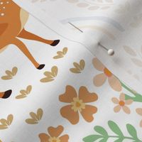 Joyful Deer Woodland Animals on White - Nursery Kids Childrens Fabric