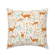 Joyful Deer Woodland Animals on White - Nursery Kids Childrens Fabric
