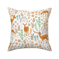 Joyful Deer Woodland Animals on White - Nursery Kids Childrens Fabric