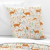 Joyful Deer Woodland Animals on White - Nursery Kids Childrens Fabric