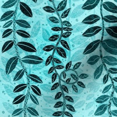 Shades of teal monochromatic leafy vines