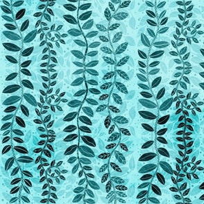 Shades of teal monochromatic leafy vines