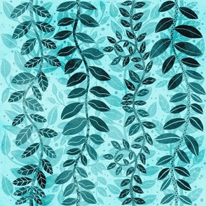 Teal monochromatic leafy vines- large scale