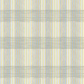 Yellow, blue, white, navy plaid stripe