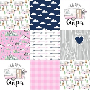 Happy Camper//Modified//Pink & Navy - Wholecloth Cheater Quilt