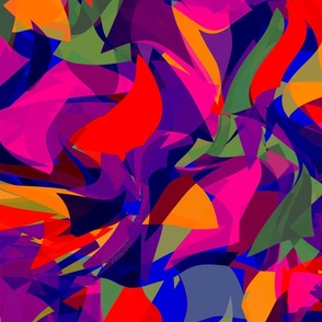 dancing triangles, multicolored, bright, fuchsia, abstract art