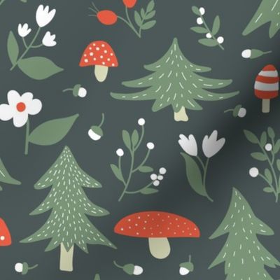 18" Childwoods - woodland mushroom nursery print, kids room forest fabric and wallpaper 