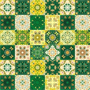portuguese tiles or cheater quilt green 12inch