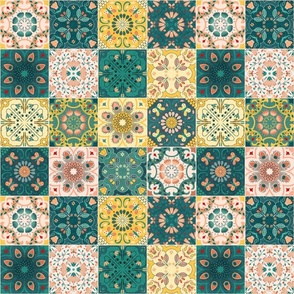 portuguese tiles or cheater quilt petrol 12inch
