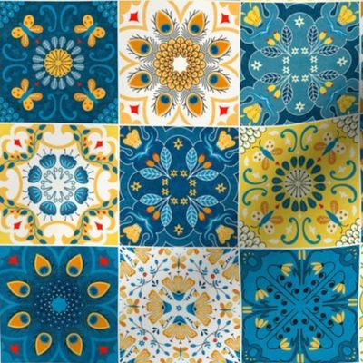 portuguese tilesor cheater quilt blue 10.5 inch