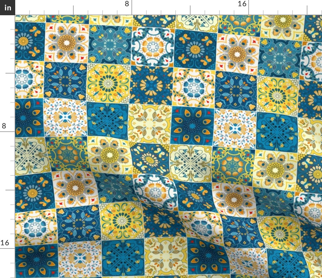 portuguese tilesor cheater quilt blue 10.5 inch