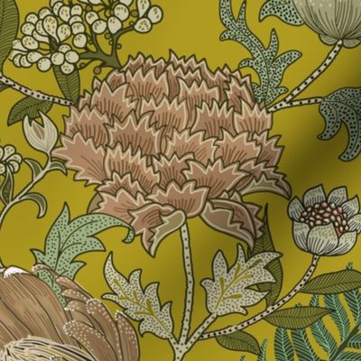 Romantic Garden Mustard William Morris Style