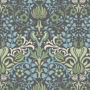 Love birds William Morris arts and crafts inspired green ruthnijsten 