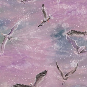 Childhood dreams of Seabirds in pink light