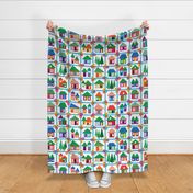 Jumbo scale - Cheater Quilt -  back to school with home sweet home design full of bright colors and simplistic minimalist houses, for kids decor, kids bedroom curtains, happy nursery design and accessories, cute baby and kid apparel