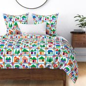 Jumbo scale - Cheater Quilt -  back to school with home sweet home design full of bright colors and simplistic minimalist houses, for kids decor, kids bedroom curtains, happy nursery design and accessories, cute baby and kid apparel