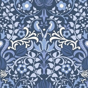 Love birds in blues arts and crafts inspired , William morris