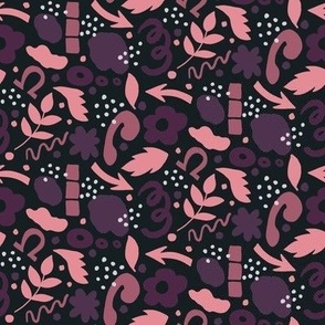 528 - Medium scale abstract modern clean and simple design in the style of Matisse featuring berry purple tones of boysenberry and blackberry.  For bold Bedlinen , duvet covers and table linen. 