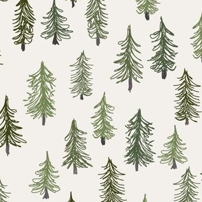 463 $ -  Small scale Christmas Trees in the snow - for festive table runners, Christmas quilts and patchwork, table cloths, non directional, Christmas home decor and accessories, baby's first Christmas