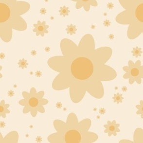 Vintage retro floral in soft buttery creams and old gold - for wallpaper, home decor, floral pillowcases in boho tones 