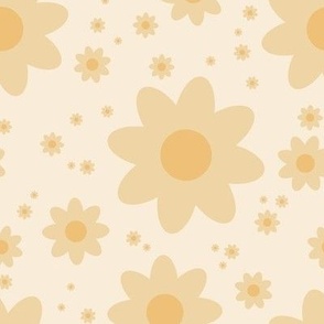 Large scale Vintage retro floral in soft buttery creams and old gold - for wallpaper, home decor, floral pillowcases in boho tones 