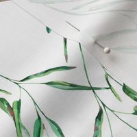 Watercolor greenery plants, liana green leaves on white