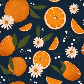 Juicy Citrus - oranges - on navy