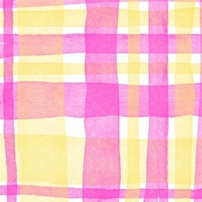 Pink Yellow Plaid / Gingham (large) || fun geometric grid