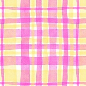Pink Yellow Plaid / Gingham (medium) || cheerful bright summer watercolor design
