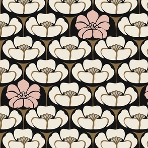 1920s Floral - Large - Cream, Pink, Black