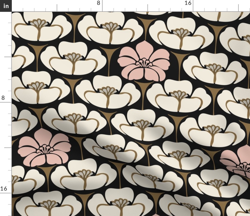 1920s Floral - Large - Cream, Pink, Black