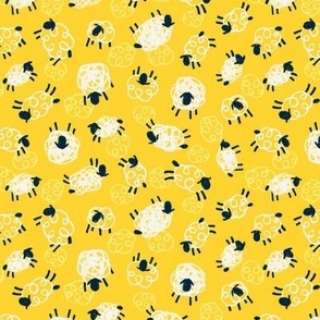[Small] Scribbly Sheep - Yellow: Expressive hand drawn cute animal print