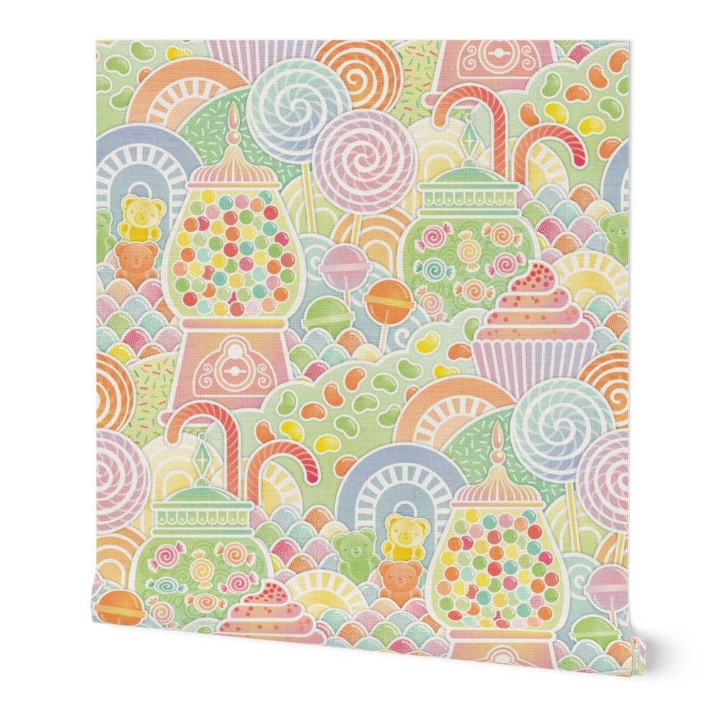 I WAAANT CAAANDY!!!!!- I Want Candy Large- Soft Pastel Rainbow Colors- Cupcake- Candy Cane- Gumball Machine- Candy Bar- Nursery Wallpaper-Kids Wallpaper- Sweet Treats- Baby- Gender Neutral